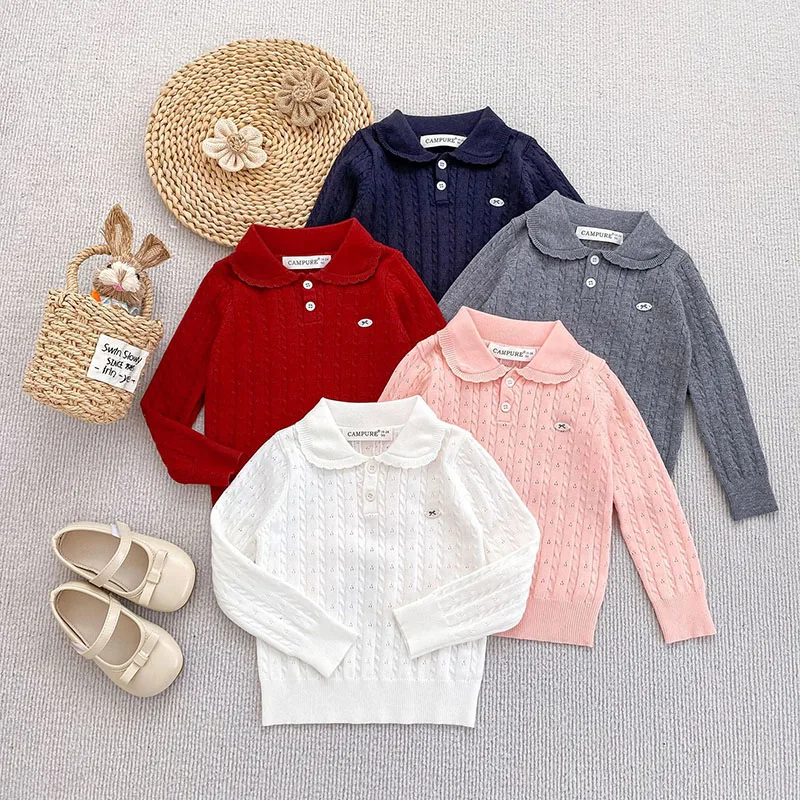 FINEPAT New Autumn Kids Sweater 18M-8Y Warm Solid Color Girls Knitwear Loose Ventilate Versatile Children Clothes Boys Tops