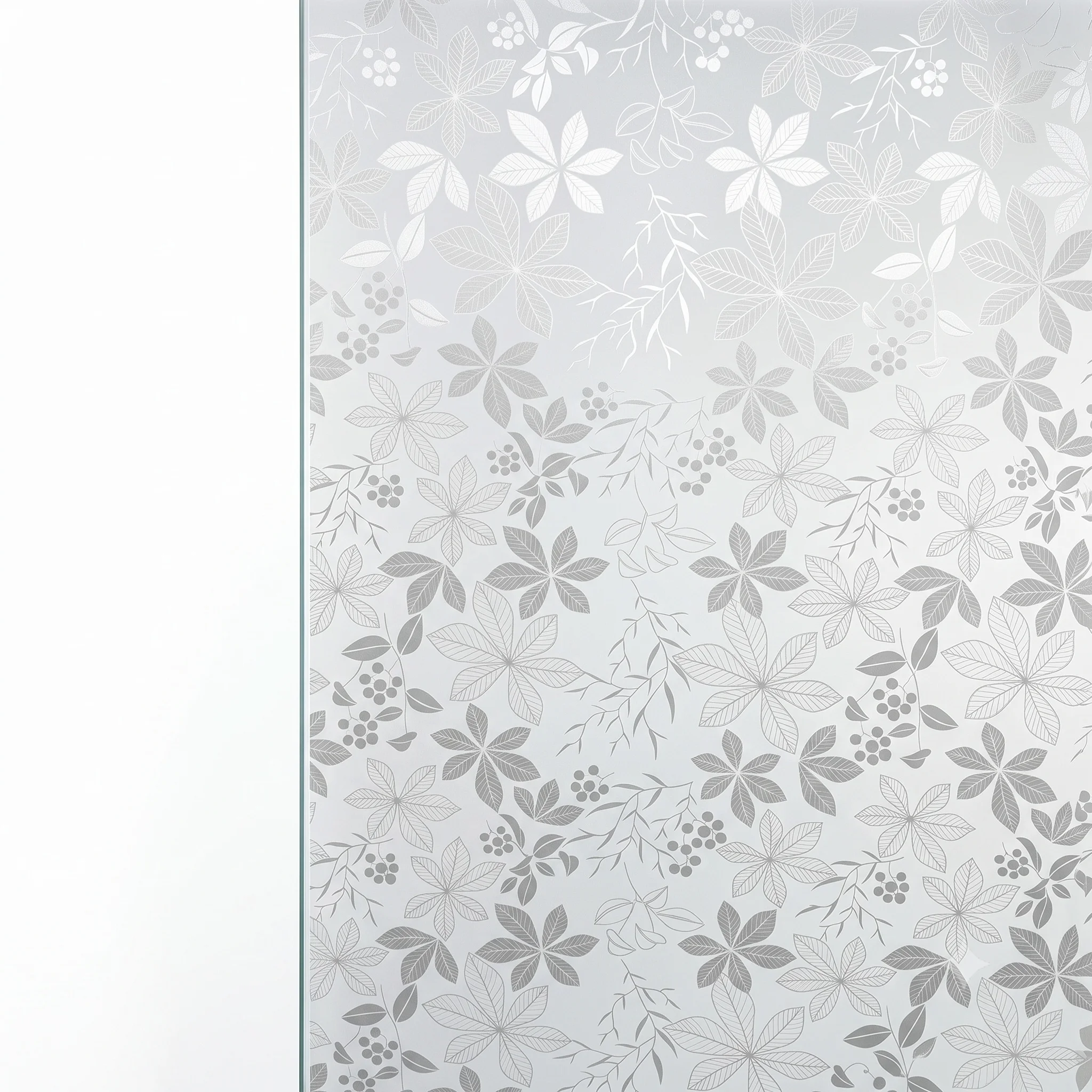 Grey Leaf Floral Self-Adhesive Window Film 70/80/90cm Privacy Anti-UV Waterproof Removable Decor for Bathroom Bedroom