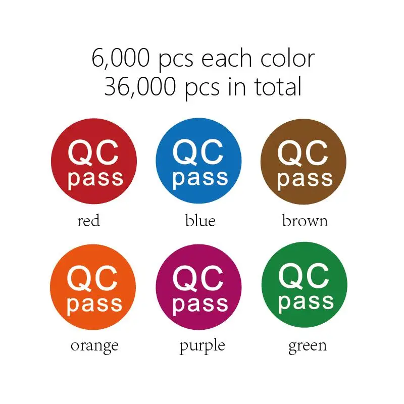 

6000pcs X 6 Colors of QC PASS Diameter 1cm Ink Printing Glossy Paper Label Factory Products Simaple Quality Control Sticker