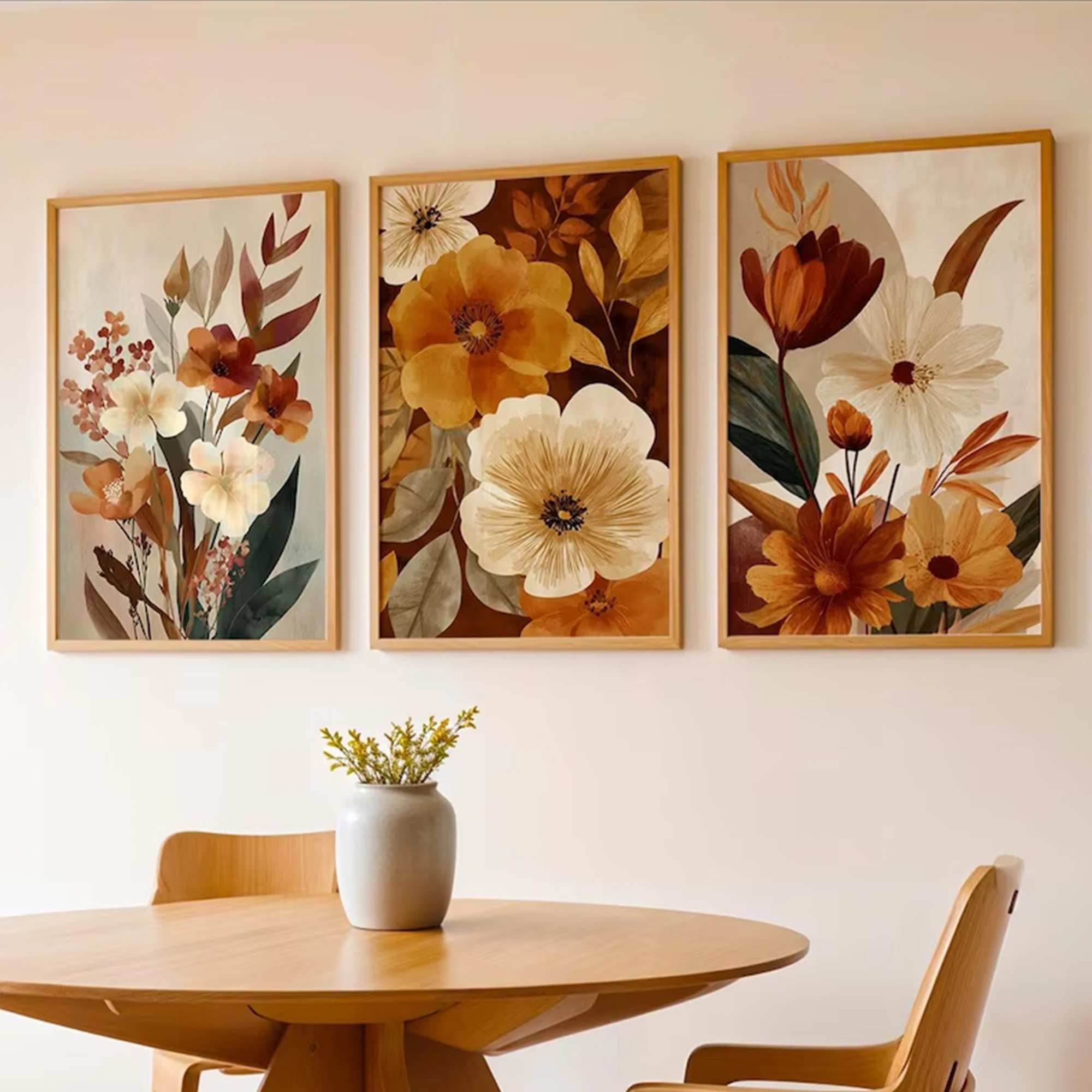3-teiliges Set Moderner Boho-Blumen- und Pflanzen-Wandkunstdruck Leinwandgemälde Poster Bild für Wohnzimmer, Schlafzimmer, Heimdekoration