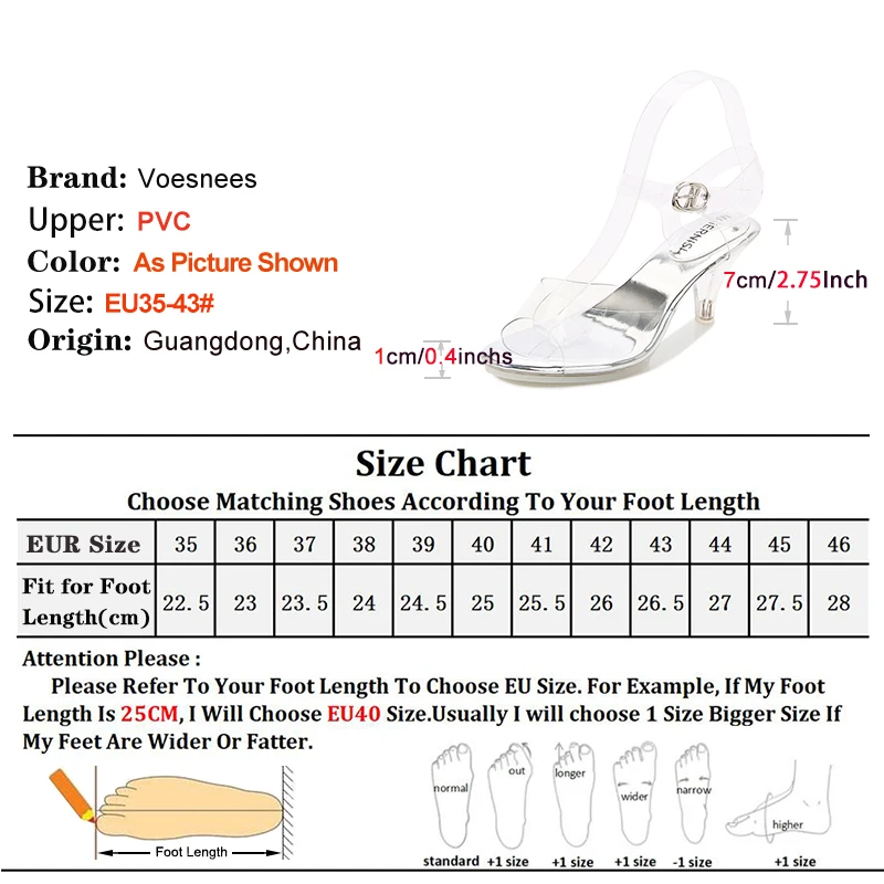 Transparent PVC Women High Heel Sandals 7CM Summer Buckle Strap High Heels 2024 Fashion Ladies Party Dress Shoes Plus Size 35-43