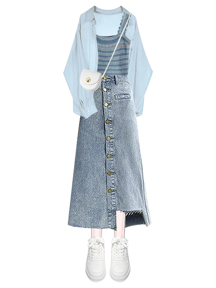 تنورة صيفية من قماش الدنيم من سلسلة الملح Dopane Street Sle حزام للحماية من الشمس irt مجموعة تنورة بطول f للتخسيس