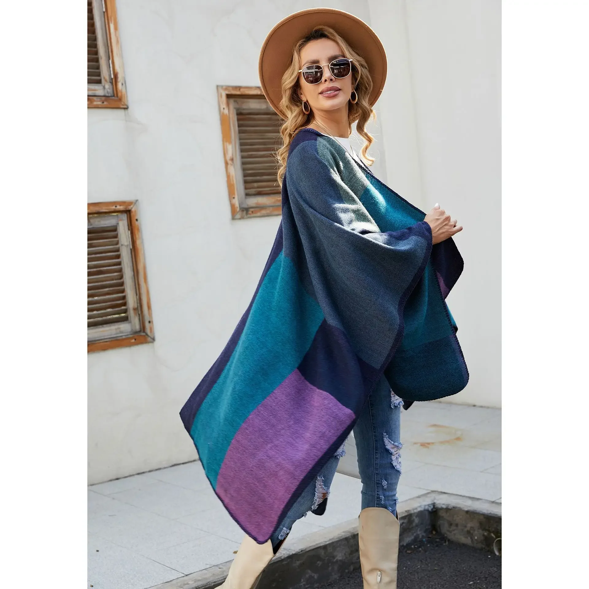 Fashion Scarf Women Winter Autumn Warm Big Cape Female Stripe Shawl Floral Travel Cloak Thermal Imitation Cashmere Poncho Ladies