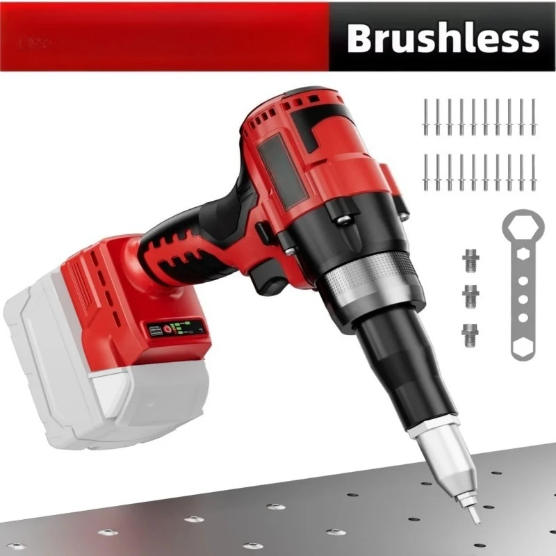 For Milwaukee 18V Battery Wireless Brushless Rivet Gun, 3.2-4.8mm Nut Riveter Automatic Riveting Insertable Power Tool
