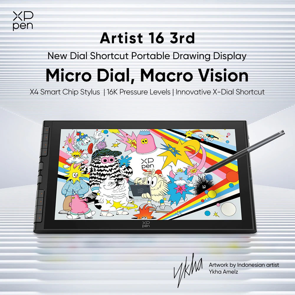 XPPen Artist 16 3rd 15.4-calowy Tablet Graficzny z Monitorem, Pióro do Rysowania, Wyświetlacz, Inteligentny Chip X4, Obsługa Pochylenia, Windows, Mac, Android