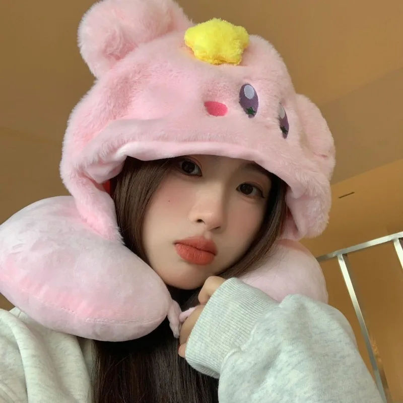 Kirby Headrest Anime Cartoon Printing Kawaii Hooded U-shaped Pillow Office Nap Artifact Traveling Portable Pillow Holiday Girls view 4