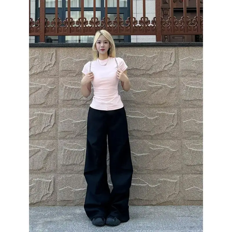 

Black sexy short-sleeve top with regular shouldersTSummer women's slim-fit stretchy pullover top, niche and versatileinsTide