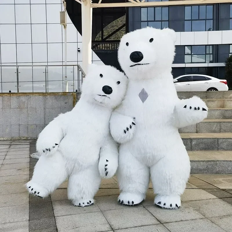 

Большой надувной костюм белого медведя для взрослых, прогулочный костюм талисмана для всего тела для развлечений, нарядное платье без батареи