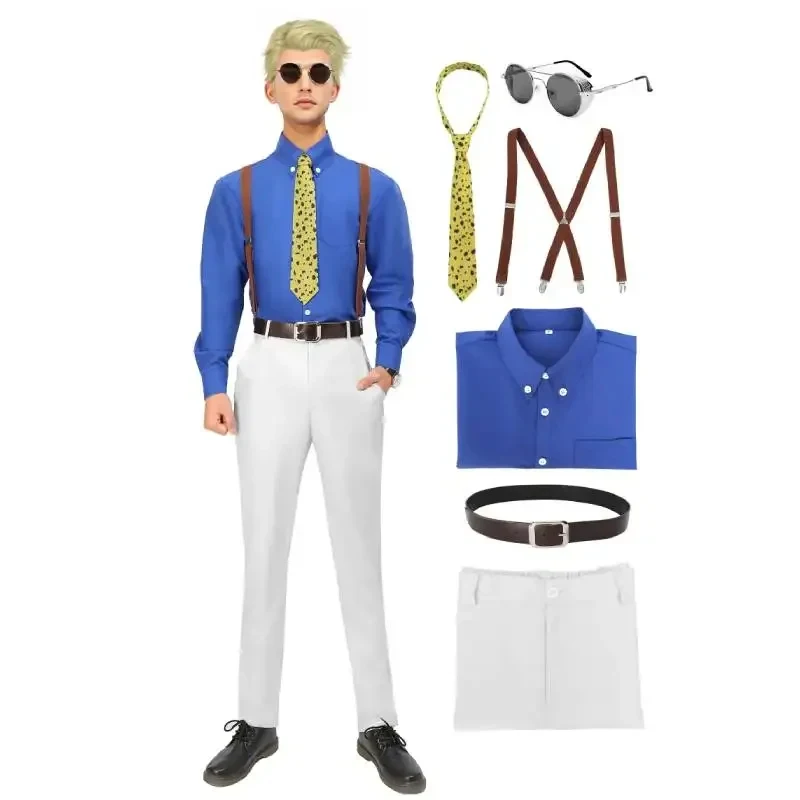 x,3;f\6;h/NewDazcos Kento Nanami cosplay costume men's US size shirt pants uniform suit with tie suspender glasses Hal6;j'3\y,8/ view 3