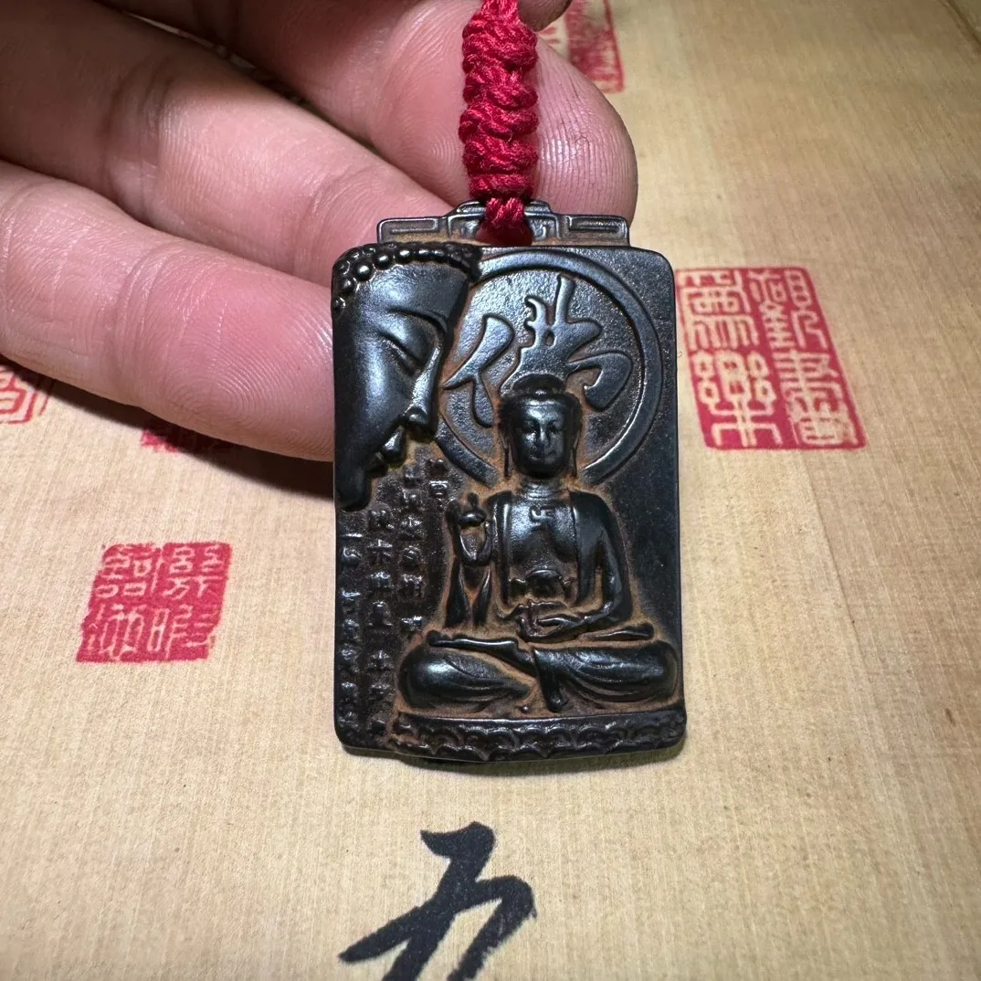 Old Ancient Tibetan Buddhism Black lacquer iron Shakyamuni Buddha card s