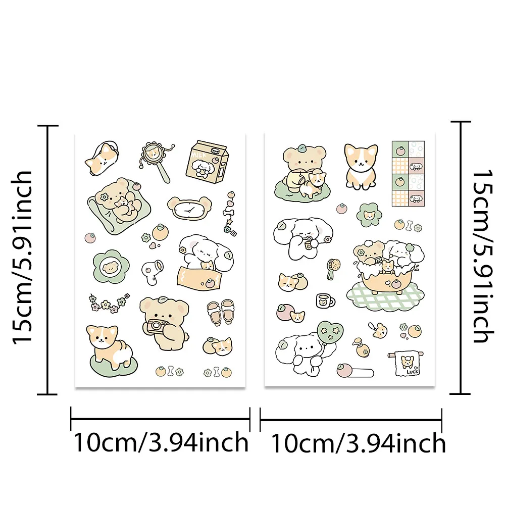 2Sheets Cute Countryside Bear and Dog Stickers Cartoon Animals Transparent Decal For Laptop Water Cup Fridge Phone PET Stickers