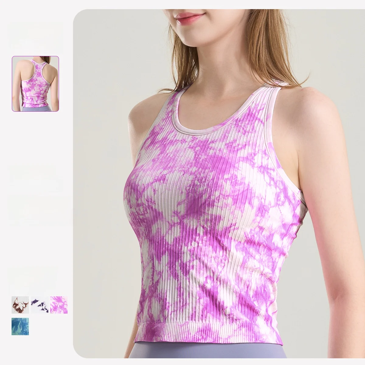 

Women's Double-Layer Sleeveless Yoga Vest Tie-Dye American Style Pilates Fitness Sports Bra with Chest Pad