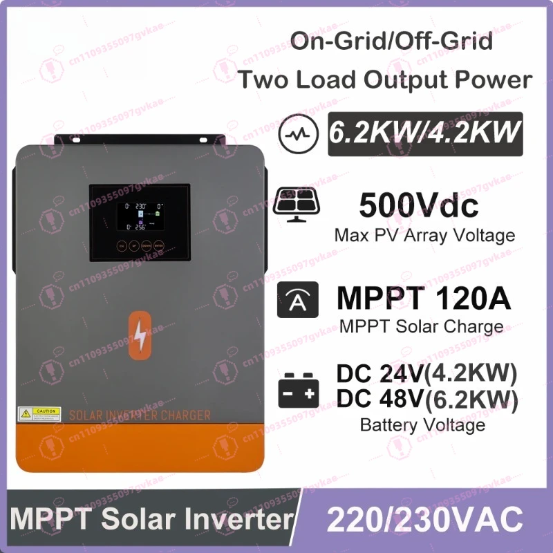 Inversor Híbrido PowMr de 6.2KW 4.2KW con Controlador de Carga Solar MPPT de 120A, Inversor de Corriente Continua de 24V 48V a Corriente Alterna de 230V, Onda Sinusoidal Pura, Conexión a la Red