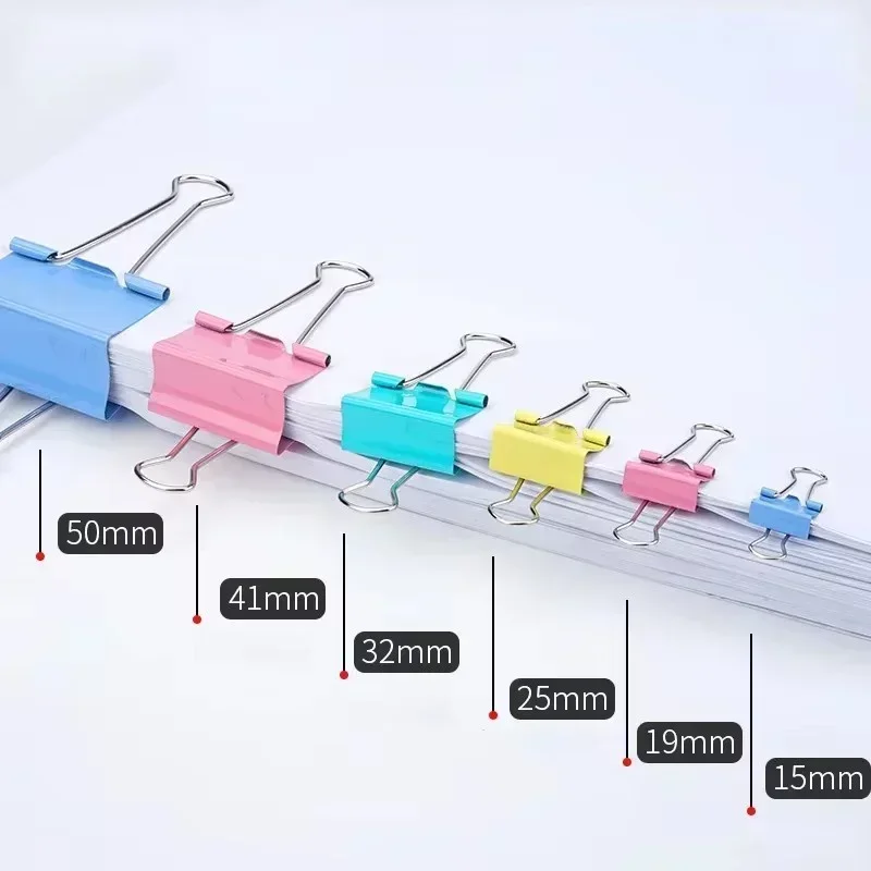 48 unids/set Clips de carpeta metálicos coloridos Clip de papel para archivos suministros de oficina 25mm de ancho accesorios de oficina clips de carpeta