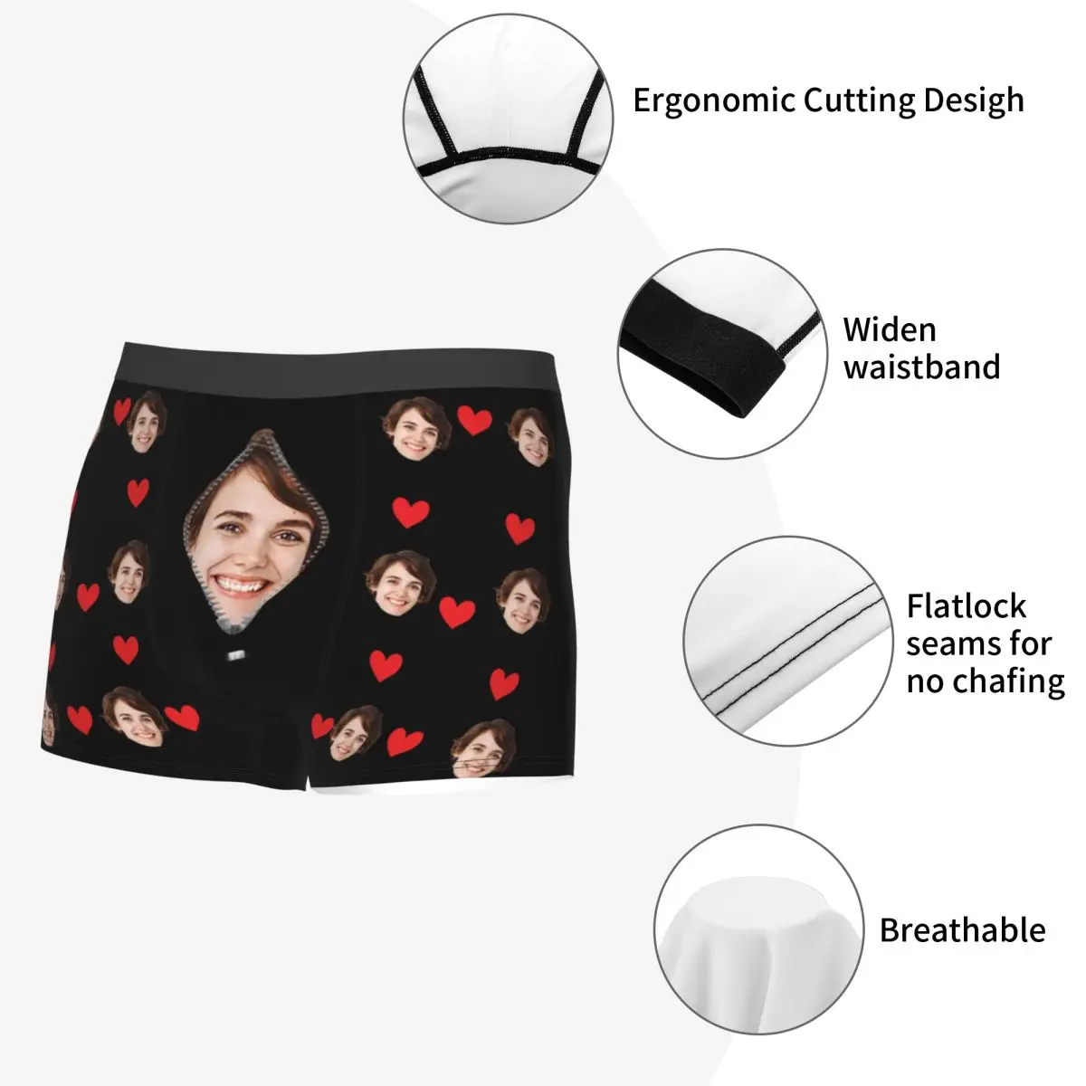 Men\'s Custom Personalized Face Photo  Long Underwear Fashion Boxer Briefs Shorts Panties Homme Polyester Underpants S-XXL