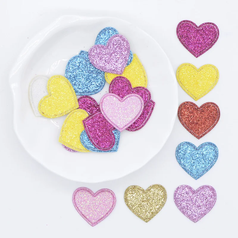 100Pcs/lot Mixed Glitter Leather Heart Shape Appliques for DIY Clothes Crafts Sewing Supplies Headwear Hat Decor Accessories