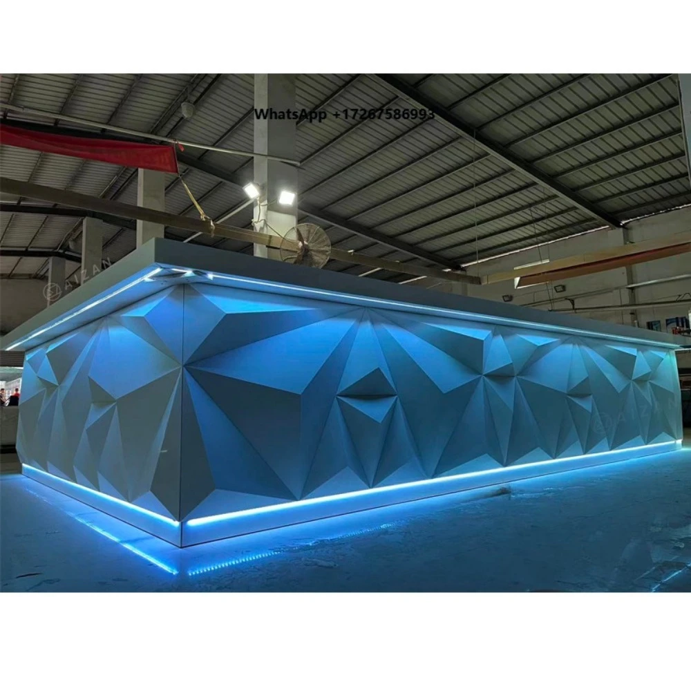 Solid Surface Diamond Shape Restaurant Nightclub Wine Pub Bar Counter with RGB Led Lighting
