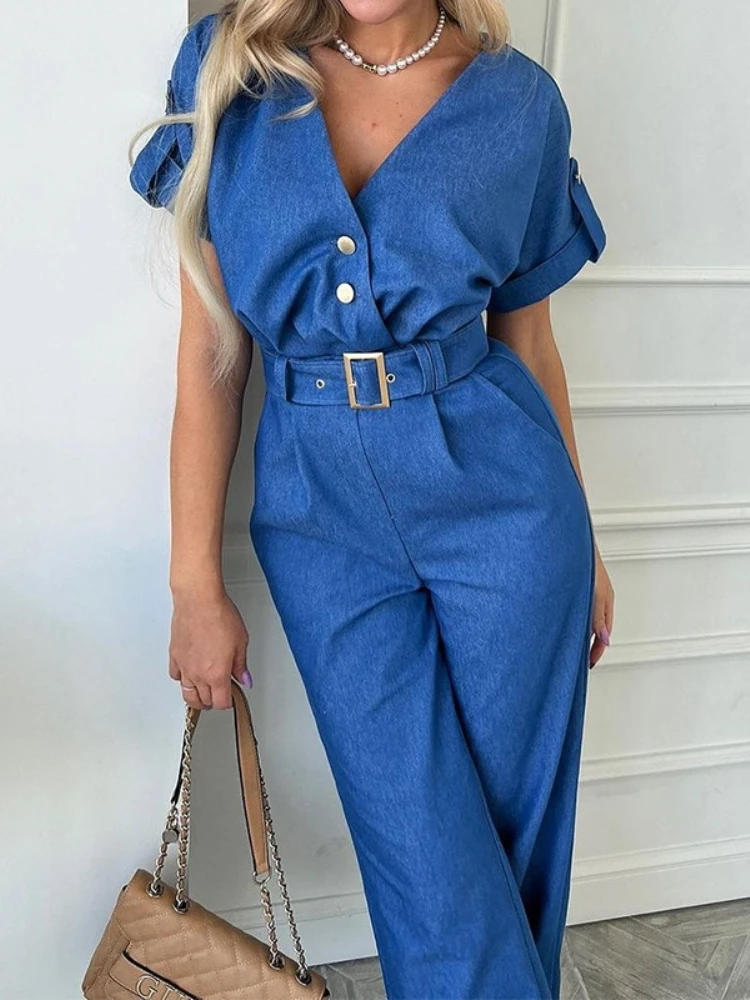 بدلة قطعة واحدة للسيدات بدلة قفز طويلة أنيقة وأنيقة للنساء بدلة عمل كاجوال بحزام مطبوع برباط