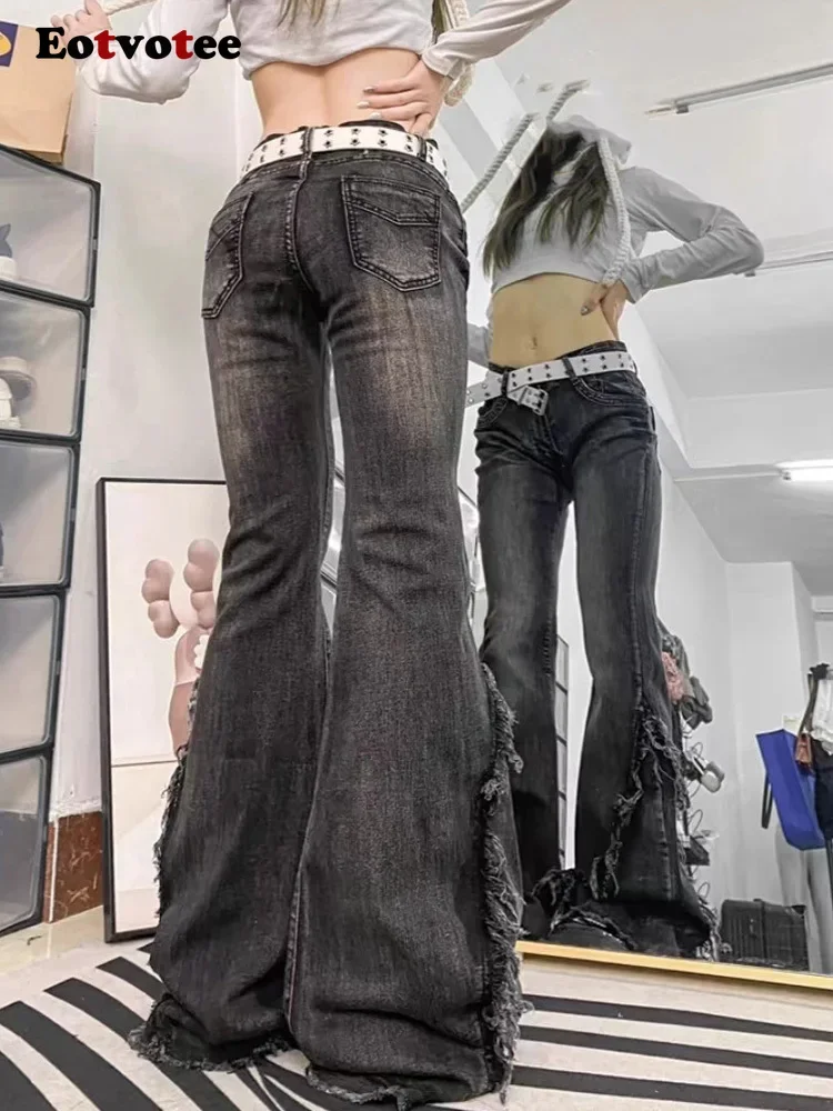 American Style Black Washed Flare Jeans Women Y2k Fashion High Waist Straight Pant 2025 New Casual Wide Leg Flare Jeans