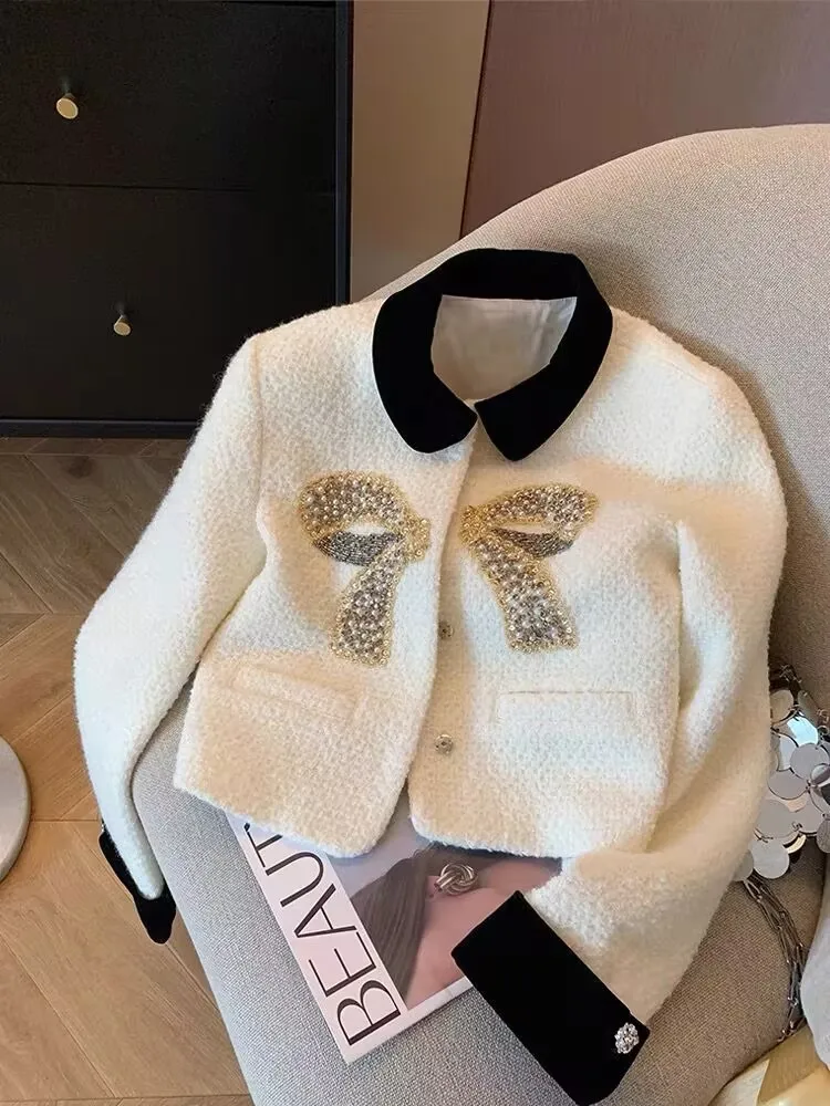 

EAEOVNI Women's Long Sleeve Splicing Coat, Korean Fashion Design, Temperament Short Top, Vintage Chic, Elegant Female Jacket,