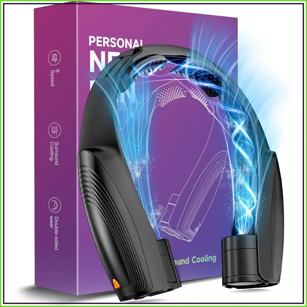 

Portable Neck Fan with 6 Speeds, 8000mAh Battery, 20H Runtime, Hands-Free 360° Cooling, USB-C Rechargeable, for Travel Concerts (Black)