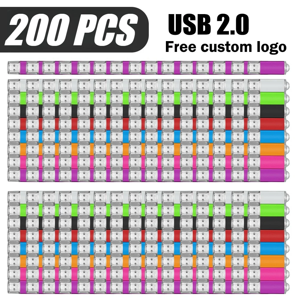 200pcs Custom Logo Free Colorful USB Flash Drive 64GB 32GB Metal 2.0 Pen Drive Waterproof Memory Stick Pendrive 16GB 8GB 4GB