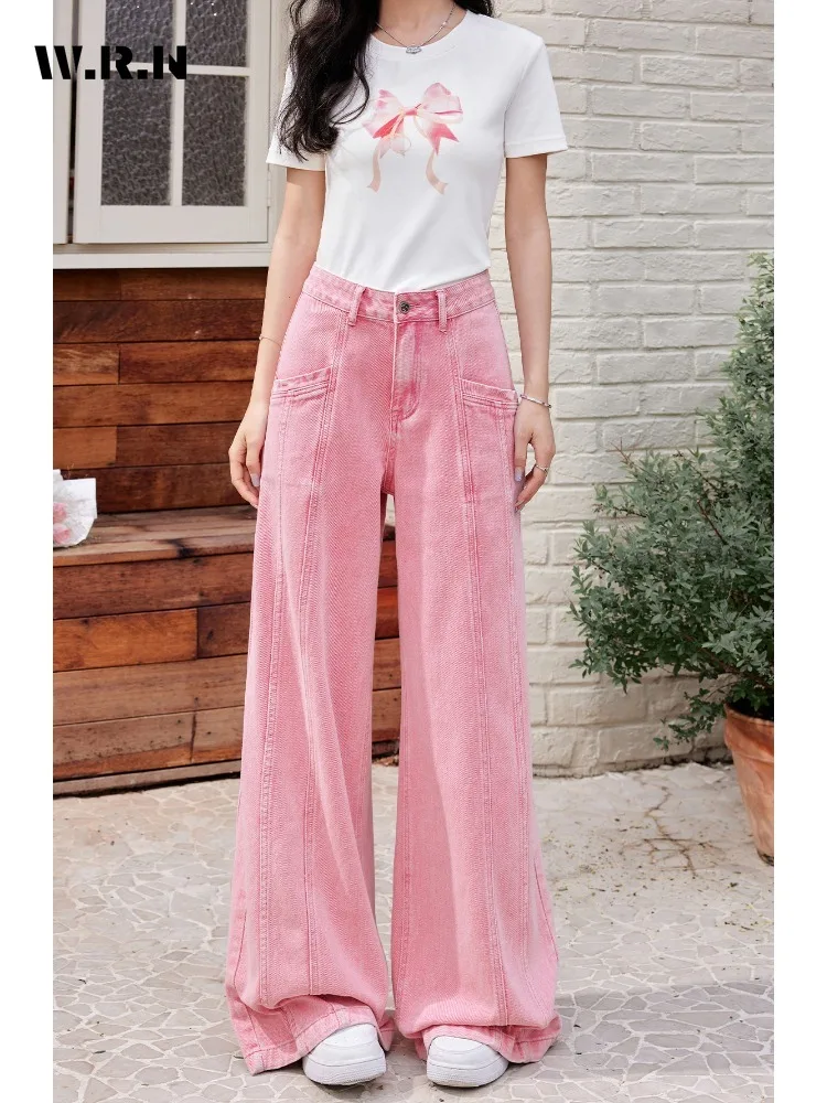 

Women's HOtsweet Vintage High Waist Loose Jeans Streetwear Trashy Pink Pants 2024 Summer Y2K Wide Leg Baggy Denim Trouser