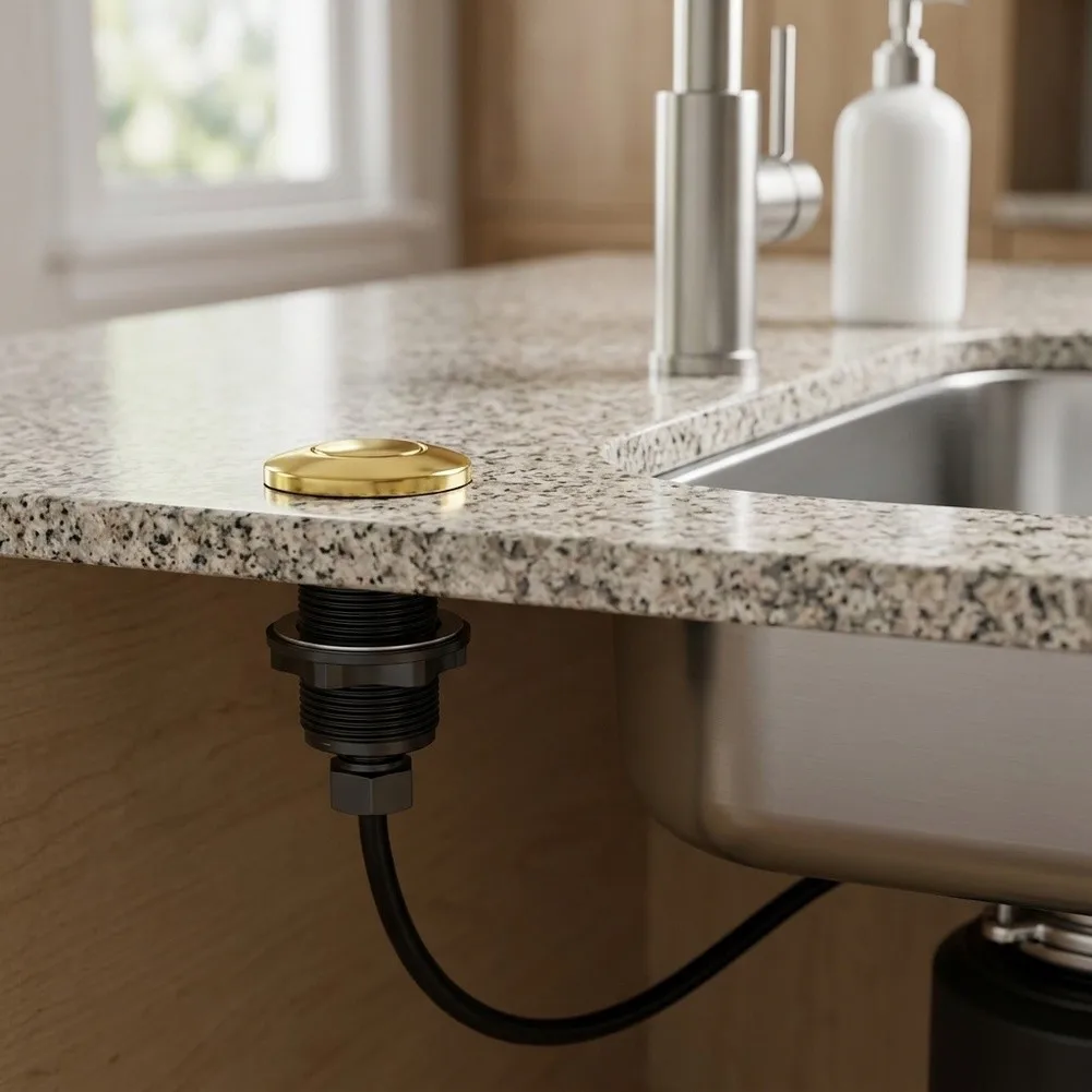 Stainless Steel Air Switch Garbage Disposal Air Switch Bright Gold Kitchen Gadgets 304 Stainless Steel Cover Abs Plastic Base