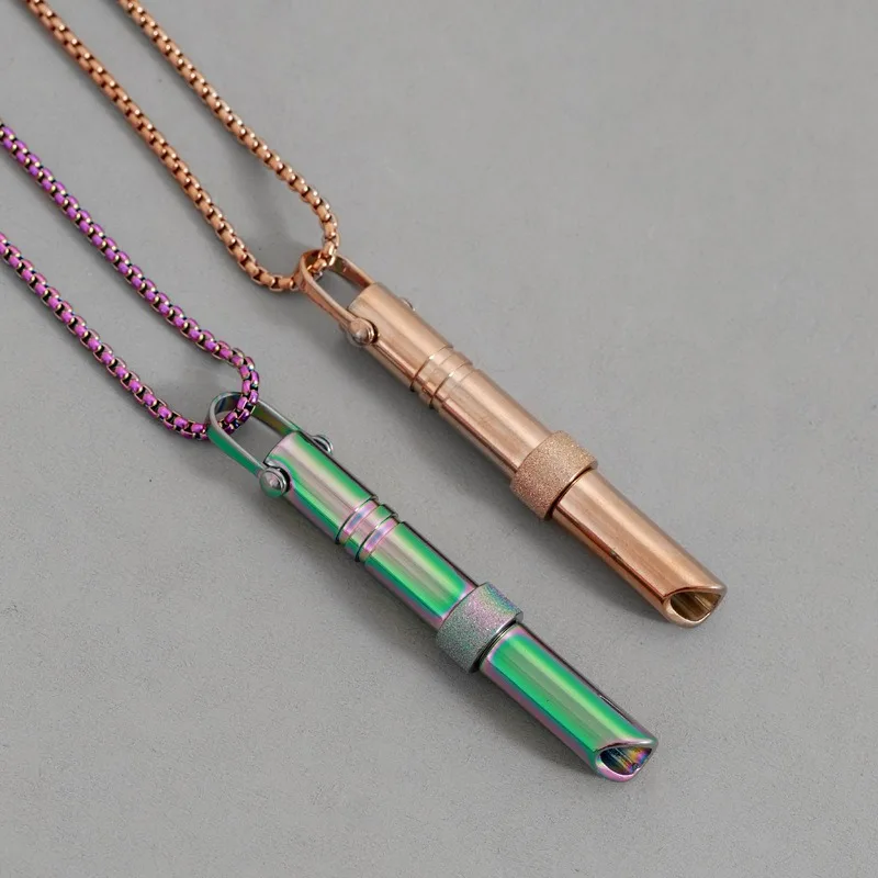Fashion Stainless Steel Mindful Meditation Breathing Necklace for Women Men Yoga Blowable Anxiety Stress Attack Relief Jewelry
