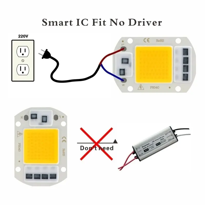 Ammotoo Smart IC COB Chip LED koralik świetlny 50W AC 220V nie ma potrzeby kierowcy DIY światło halogenowe reflektor Led reflektor zewnętrzny Chip