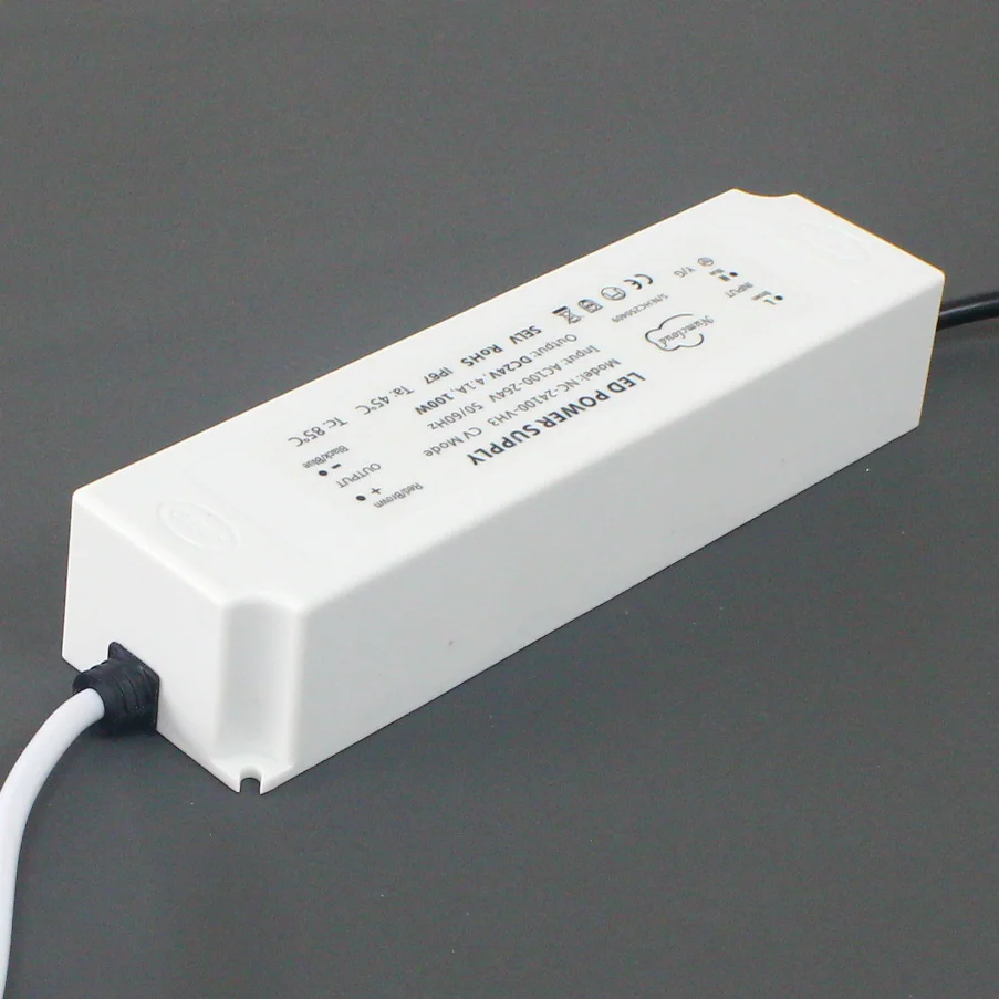C.V DC12V/24V 100W LED driver switching power supply lighting transformer waterproof IP67,universal AC100-265V,Plastic shell