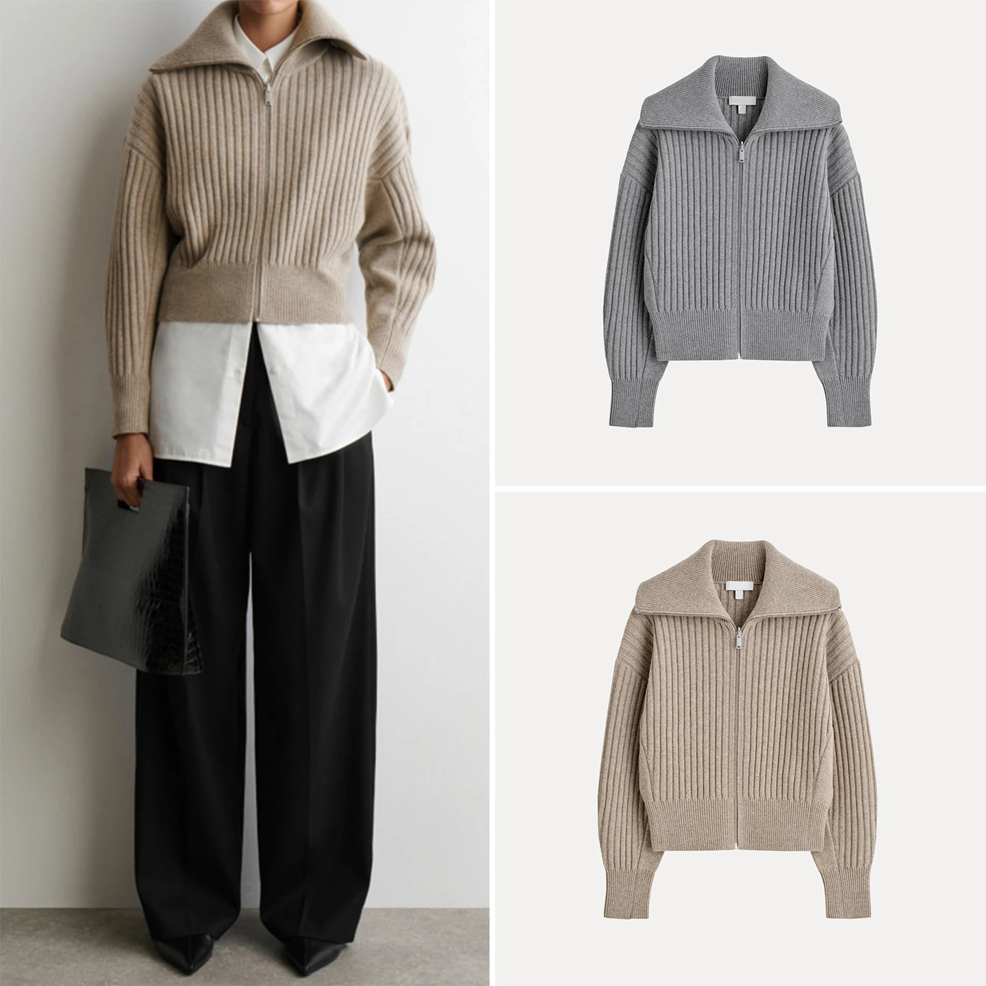 

2025 Autumn New Sle Women's Faionable Ribbed Knitted Jaet Versatile Daily Commute Wind Long Sve ort Coat Zipper Cl...