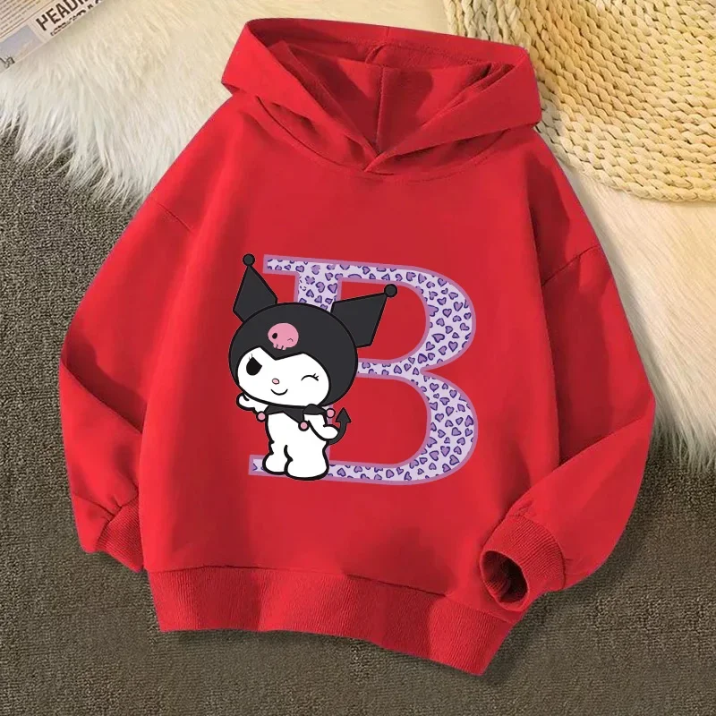 Kuromi Anime Letter A-Z Children's long-sleeved New Sanrio autumn hoodie Clothes Girly Heart Soft Clothes Kawaii Birthday Gift