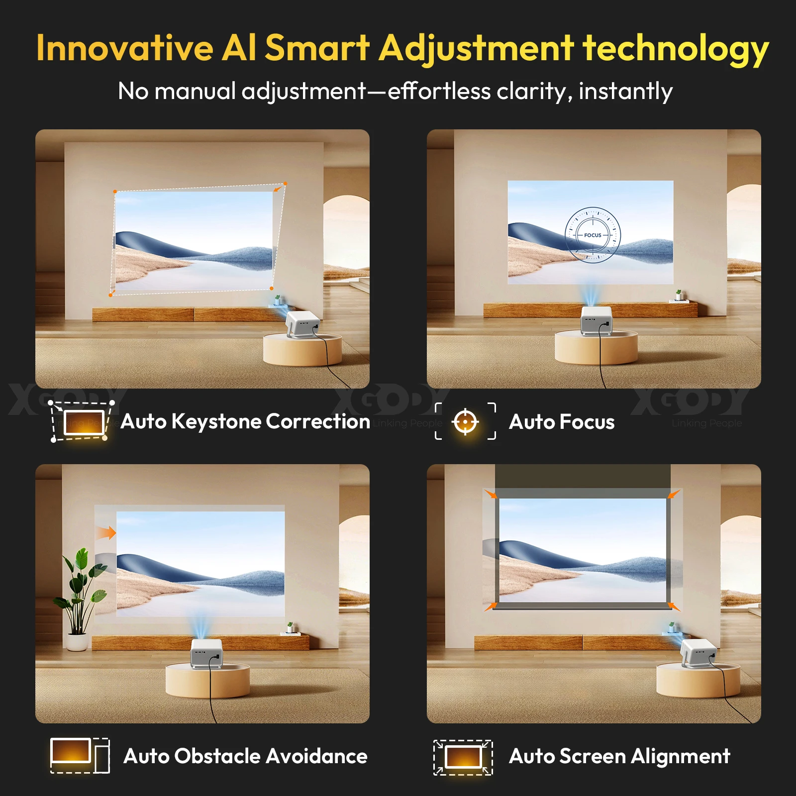 XGODY A6 PRO أصلي 1080P 650 ANSI 4K أندرويد 11 32 جيجابايت 135 °   Projekttor mit Auto Keystone Focus Wifi6 BT5.2 محمول خارجي