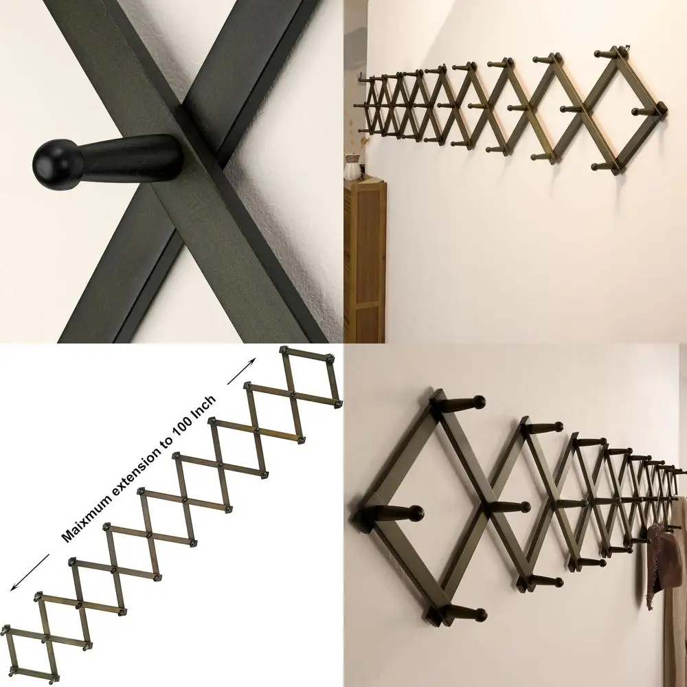 

Раздвижная деревянная вешалка для одежды с 28 крючками, настенный органайзер для головных уборов из темного ореха