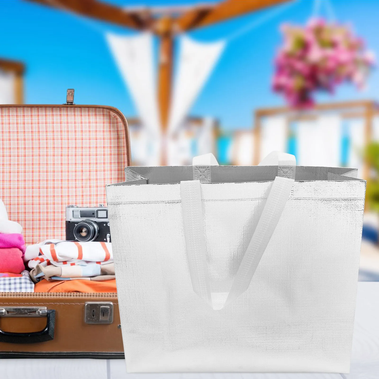 

12pcs Laser Shopping Bags Reusable Lightweight Non-Woven Tote For Women Wedding Party Grocery Travel Storage Bag