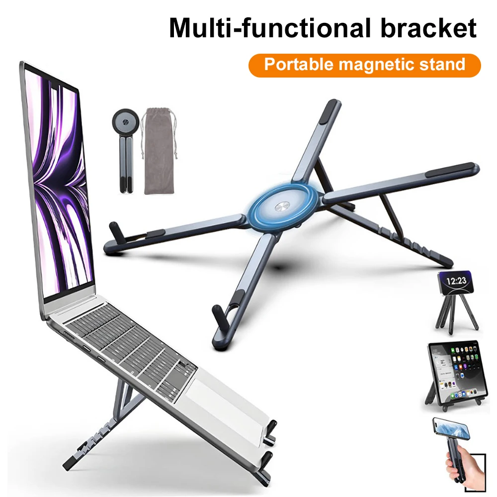 Magnetic Foldable Phone Laptop Stand Aluminum Notebook Holder Adjustable Cooling Tablet Mount Universal Handheld Phone Kickstand