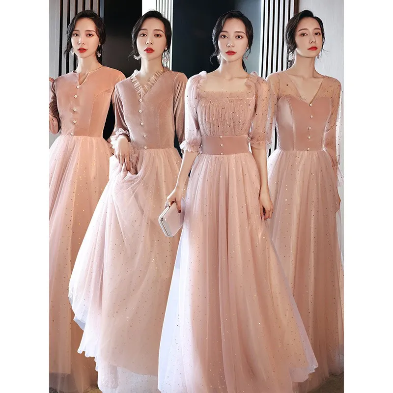 

Ele Long Maidsmaid Dr Pink Performance Year Conference Women's Gown Slimming Summer High Waist Hotel Indoor