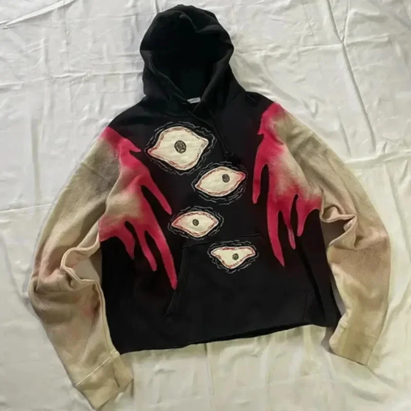 Suéter con bordado de ojo Abyss 3D, sudaderas con capucha Y2K, Retro, calle americana, gafas oscuras, Patchwork Ins, Top suelto, nuevo, Otoño e