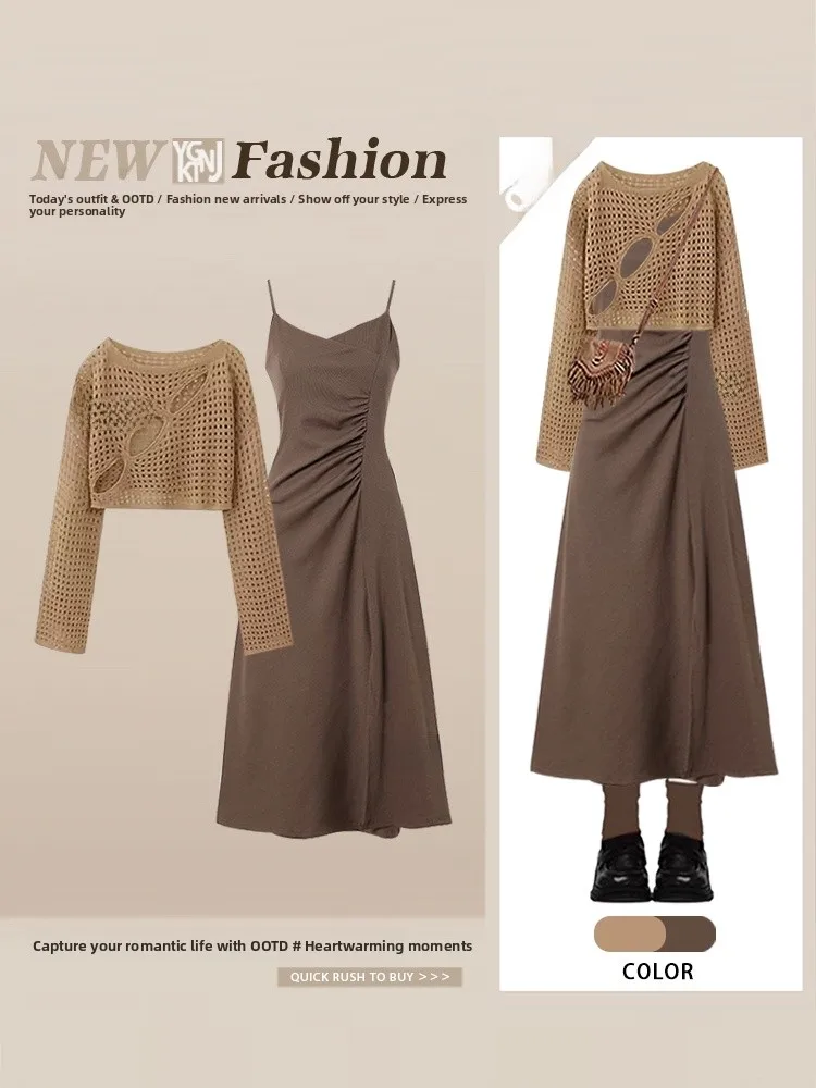 

Autumnal Ele Long Sve Wrap Dr Slimming Belted Vintage Two Piece Set Women's Faion Casual Wear V Ne Knitwear