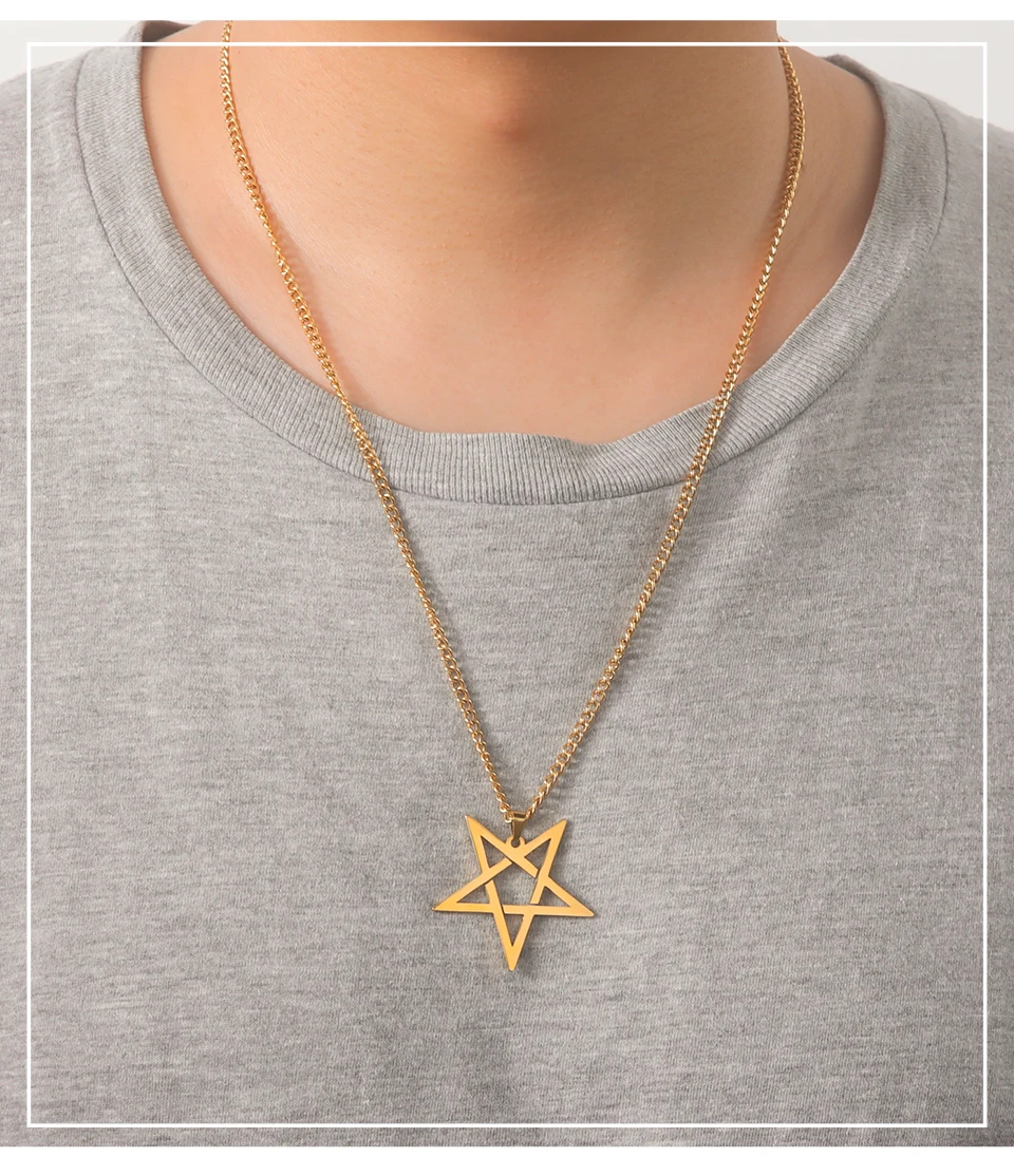 Unift Inverted Pentagram Satanic Necklace for Men  Stainless Steel Long Neck Chain Goth Gothic Occult Wicca Pentacle Jewelry