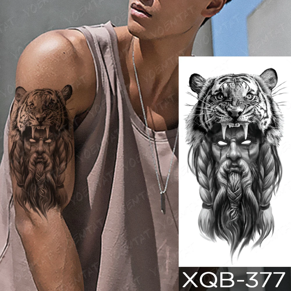 

Viking Skull Waterproof Temporary Tattoo Sticker Flower Flash Tatoo Tiger Snake Compass Body Art Pirate Fake Tattoos Women Men