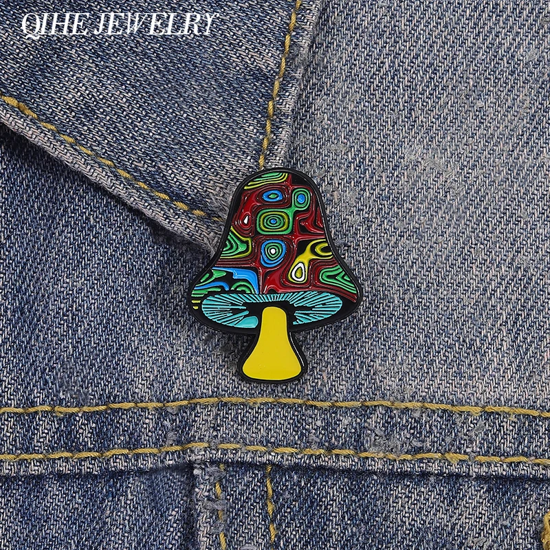 Psychedelic Swirl Tie Dye Magic Mushroom Enamel Pins Brooch Funny Unique Art Design Mushroom Brooches Lapel Badge Jewelry Gifts