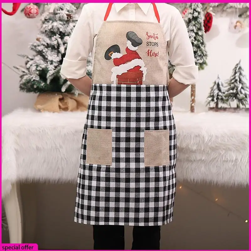 

A65Z Christmas-Aprons With Pockets - Water Resistance Apron For Baking Holiday Gifts Xmas Kitchen Supplies B Durable