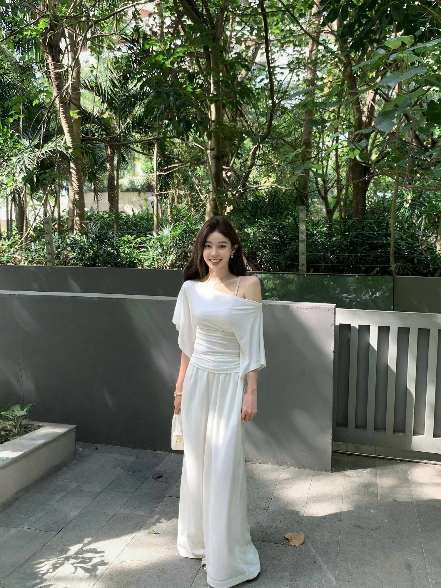 

High Waist Wide Leg Acetate Dra Pants Women's Casual Airy Pants Lazy Stroll Garden of Angels Commute Sle Polyester Fiber