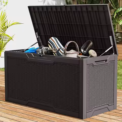 Uforic 100 Gallon Resin Deck Box, Outdoor Waterproof Storage Box, Lockable, Dark Brown
