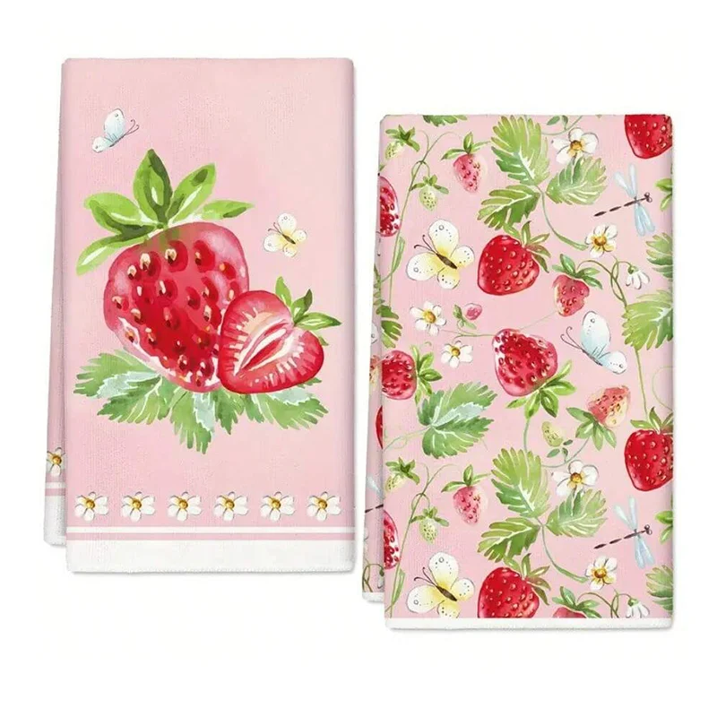 

2Pcs, Pink Strawberry Watercolor Style Kitchen Towels, 40Cm*60Cm Towel Set, Super Absorbent Soft Cleaning Cloth, Cooking and Baking Tea Towels, Tea Towels, Hand Towels, Cleaning Cloths, Dishcloths, Kitchen Decoration, Living Room Decorations, Kitchen Esse
