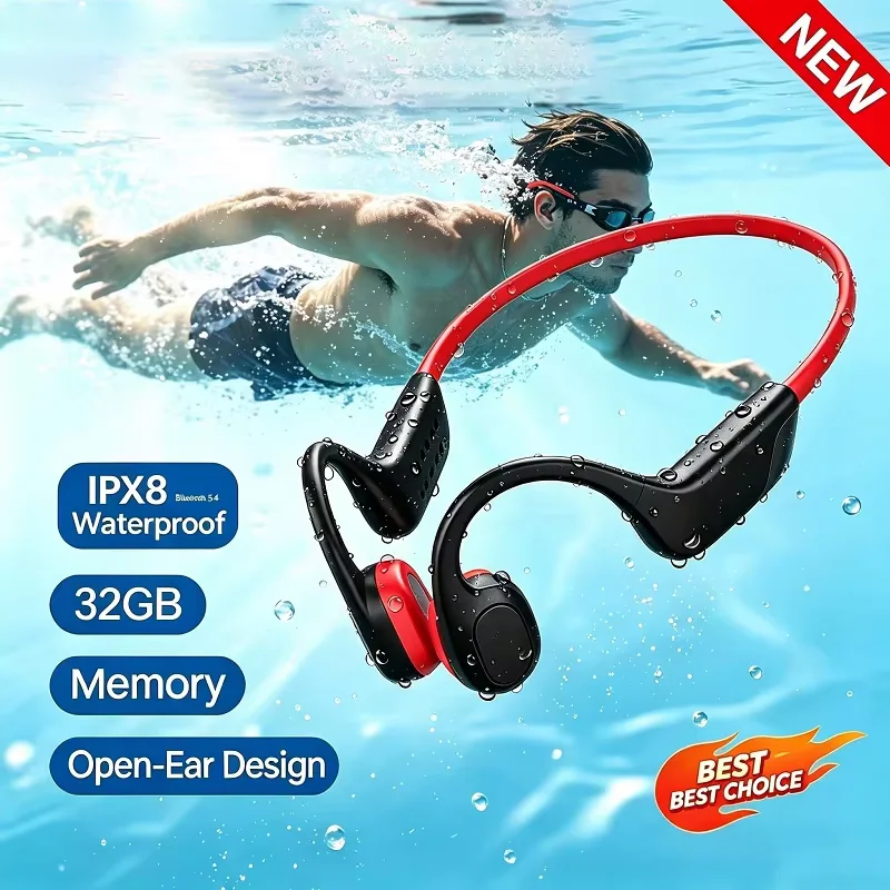 New Bone Conduction Headset Wireless Swimming Sports Headphone IPX8 Bluetooth 5.4 With Mic Waterproof Exercise Fitness 2026