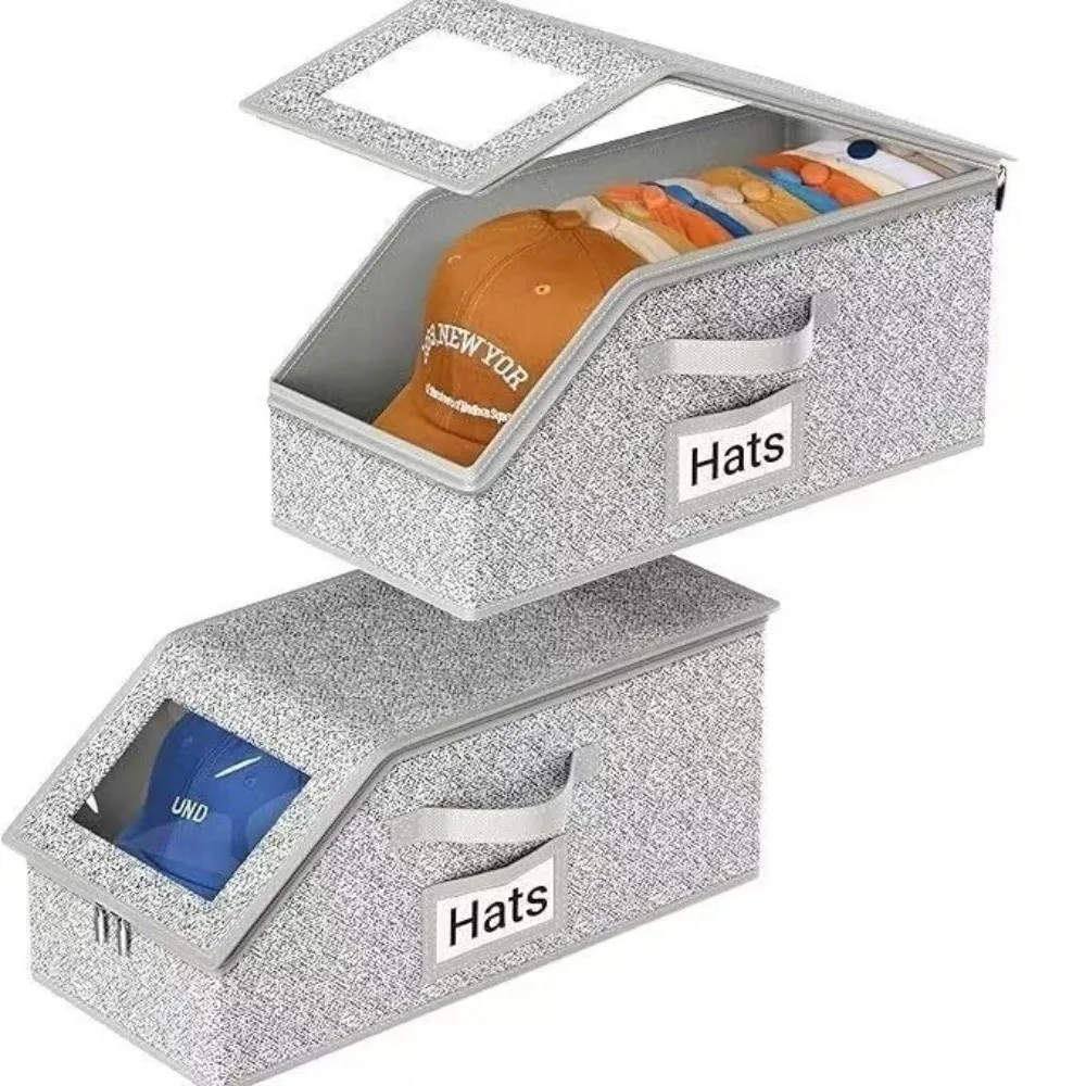 

New Zippered Hat Storage Box Foldable with Window Baseball Cap Storage Box Large Capacity Dustproof Wardrobe Storage Boxes
