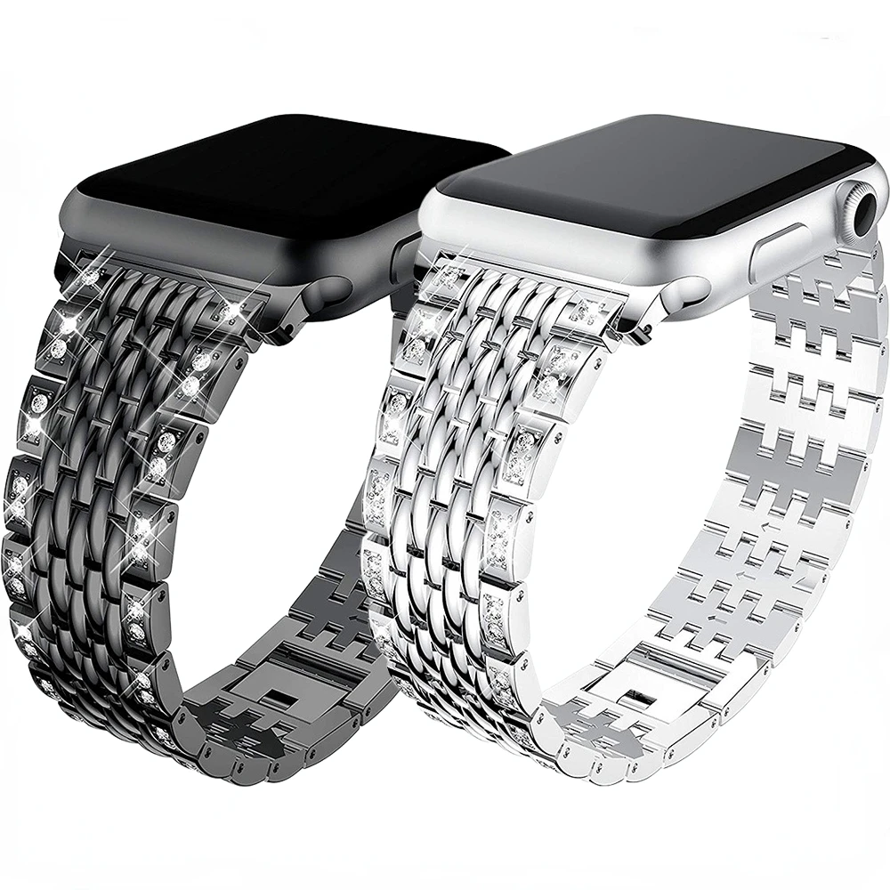 

Diamond Metal Strap for Apple Watch 49mm 45mm 41mm 44mm 42mm 40mm 38mm Stainless Steel Wristband for iWatch Ultra 876543SE Band